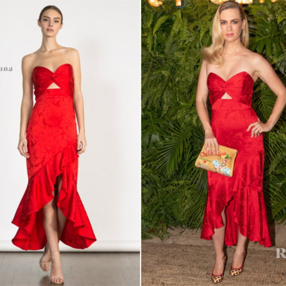 NWT Shoshanna Midnight 6 Red Jacquard Sweetheart Cutout High-Low Ruffle Dress